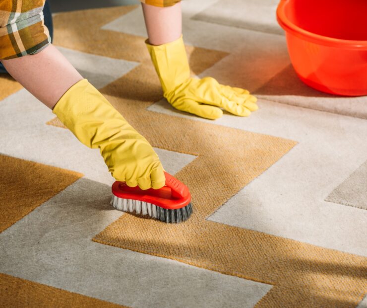cropped-image-of-woman-cleaning-carpet-at