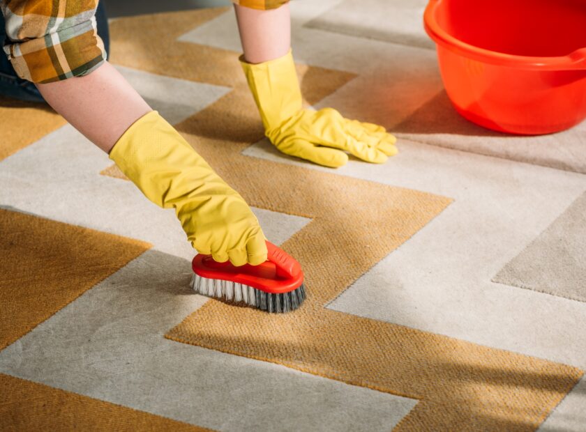 cropped-image-of-woman-cleaning-carpet-at